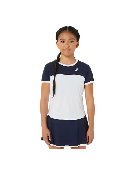 Asics Girls Tennis SS Top Brilliant White Midnight - girl tennis shirt