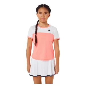 Asics Girls Tennis SS Top Guava Brilliant White - girl tennis shirt