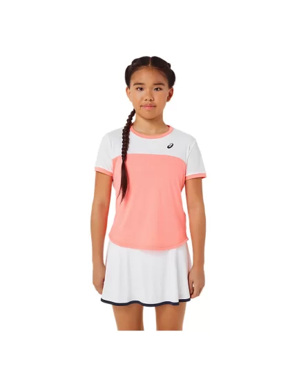 Asics Girls Tennis SS Top Guava Brilliant White - girl tennis shirt