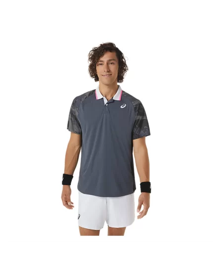Asics Men Court Graphic Polo-Shirt Carrier Grey - men's tennis t-shirt