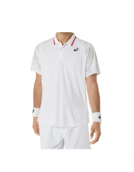 Asics Men Court Graphic Polo-Shirt Brilliant White - men's tennis t-shirt