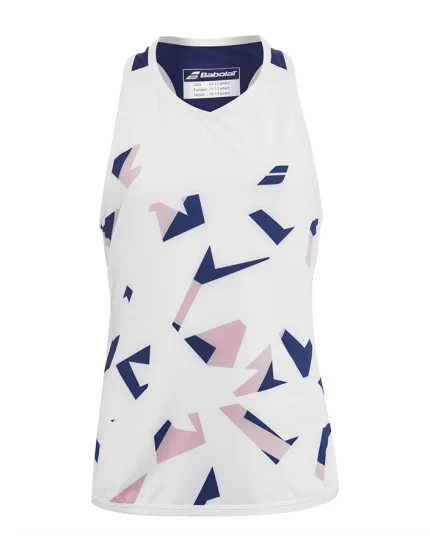 Babolat Compete Tank Top Girl White White Estate Blue- girls tennis top