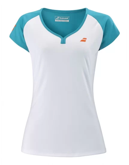 Babolat Play Cap Sleeve Top Girl White Green - girl tennis t-shirt