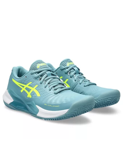 Asics Gel-Challenger 14 Clay Gris Blue Safety Yellow - women tennis shoes