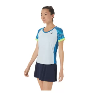 Asics Women Court Graphic SS Top Reborn Blue Sky - women's tennis t-shirt