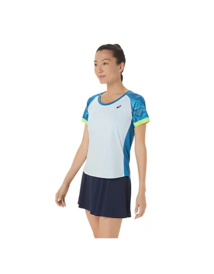 Asics Women Court Graphic SS Top Reborn Blue Sky - women's tennis t-shirt